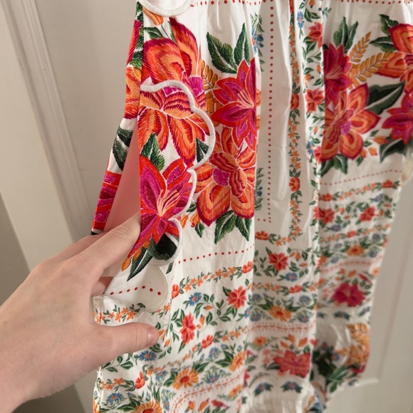 NWT Farm Rio Bloom Garden Midi Dress Off White Floral Embroidered Scallop  XL - Picture 4 of 9